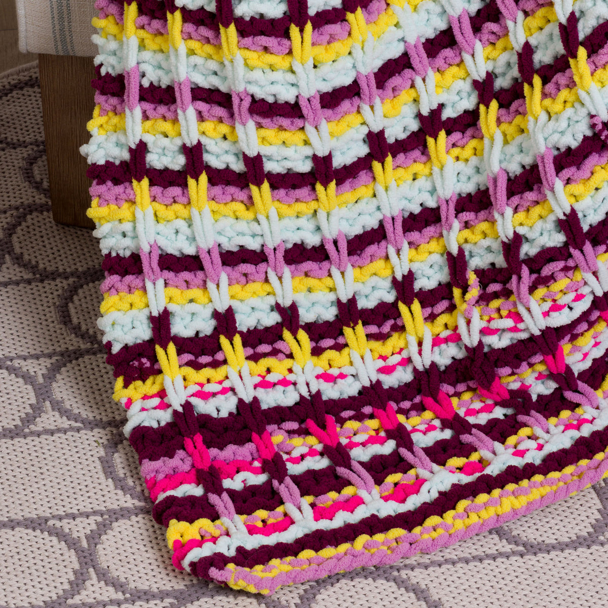 Slip Up Knit Blanket made using Bernat yarn