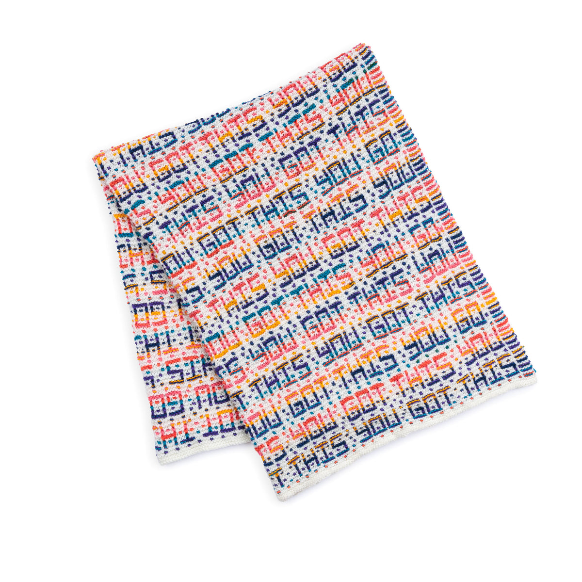 "You Got This" Knit Mosaic Blanket made using Bernat yarn
