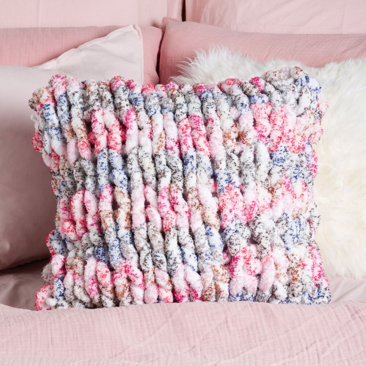 Thick Stripes Knit Pillow made using Bernat yarn