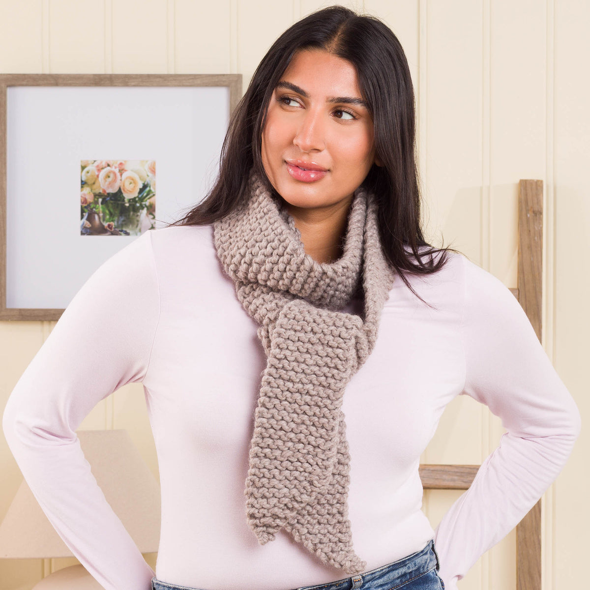 Edgepoint Knit Scarf made using Bernat yarn