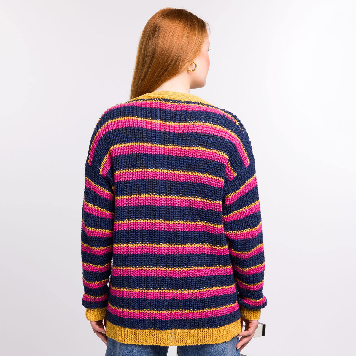 Knit Stripy V-Neck Cardigan made using Bernat yarn