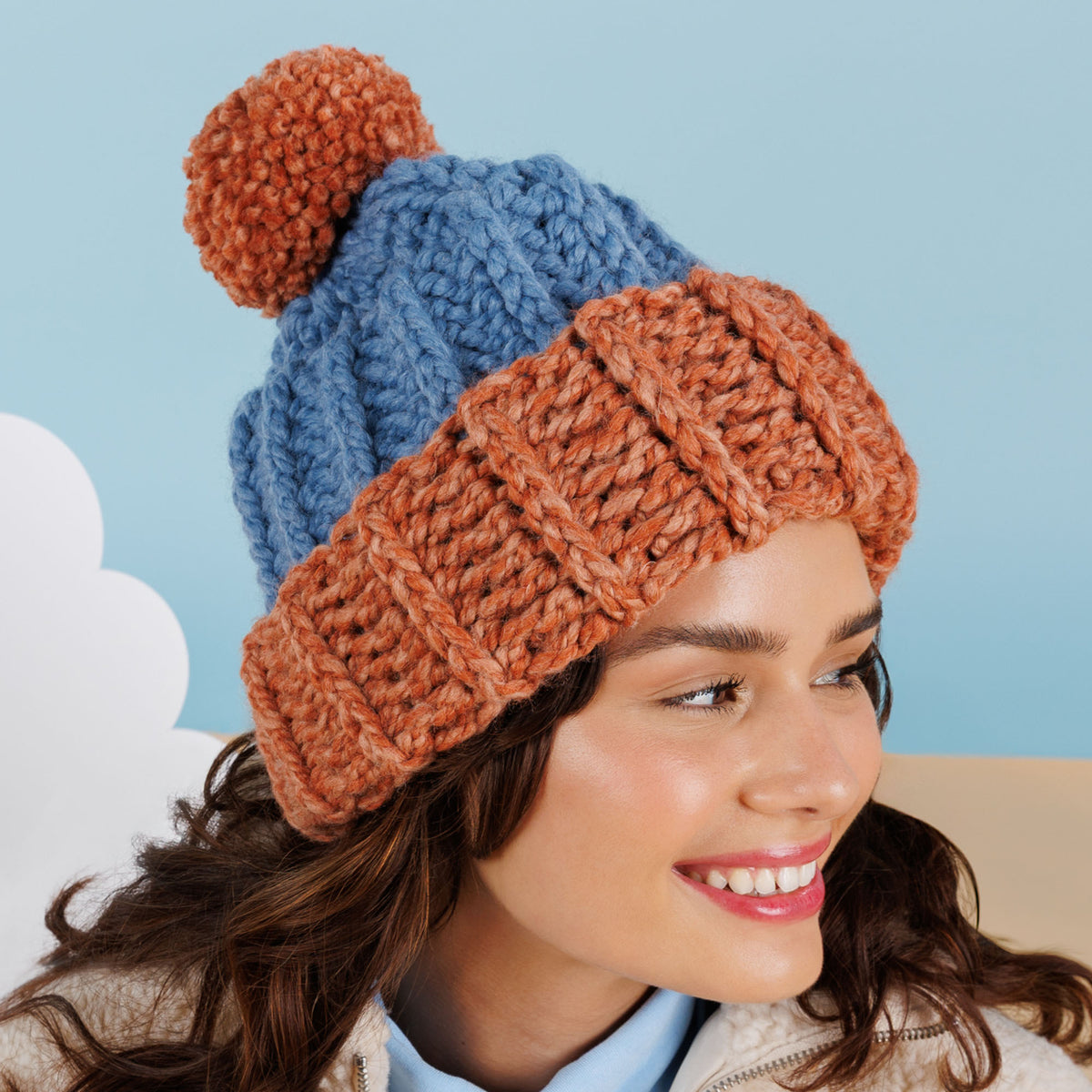 Crochet Cozy Contrast Hat made using Caron yarn