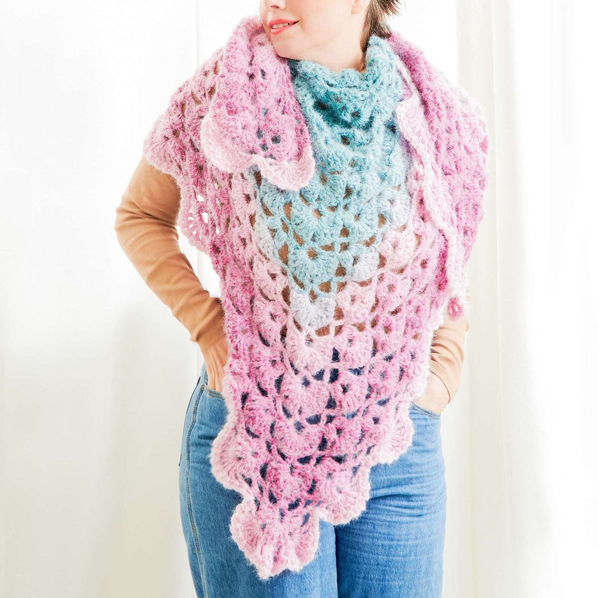 Crochet Shawl made in Caron Colorama Halo Perfect Phasing Yarn