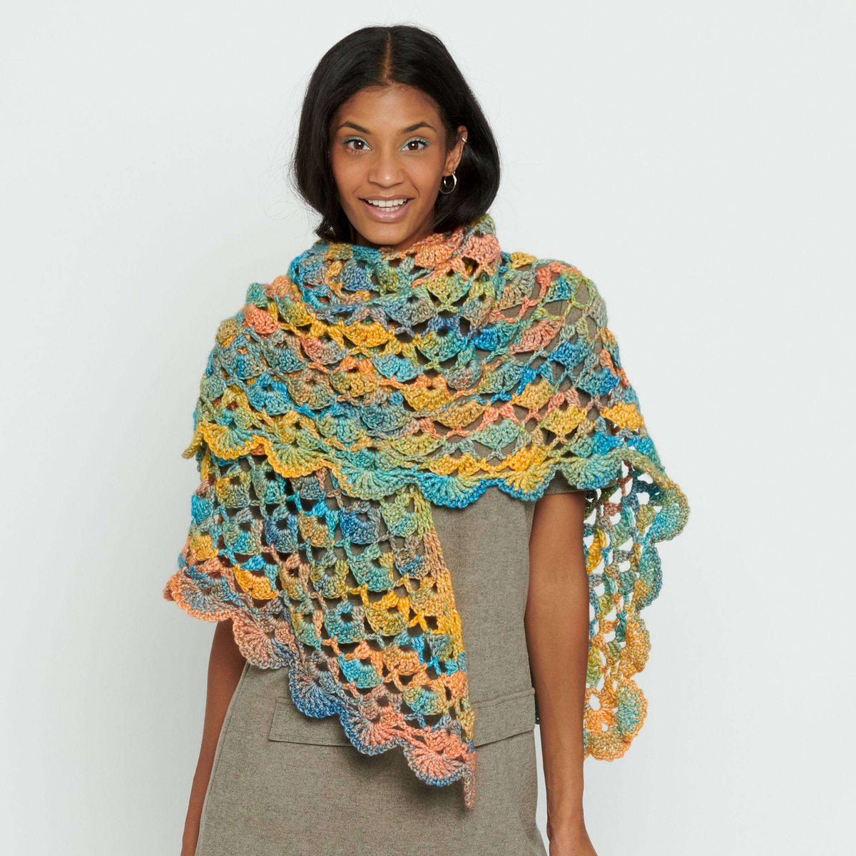 Crochet Shawl made in Caron Blossom Cakes Yarn