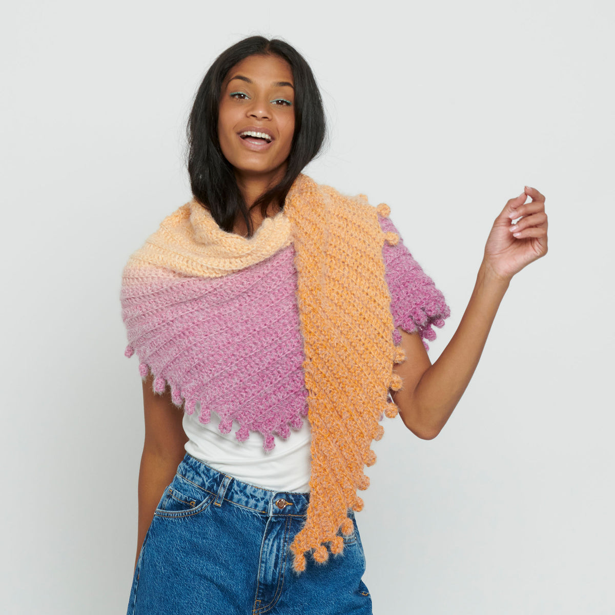 Crochet Shawl made in Caron Colorama Halo Perfect Phasing Yarn