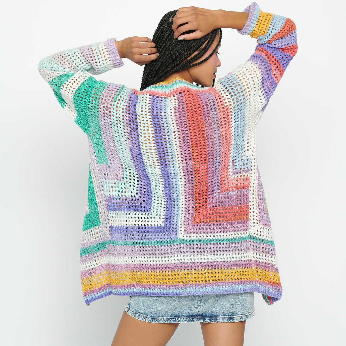 Crochet Cardigan made in Caron Skinny Cakes Yarn