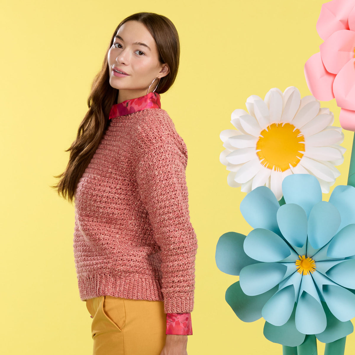 Forever Favorite Crochet Pullover made using Caron yarn