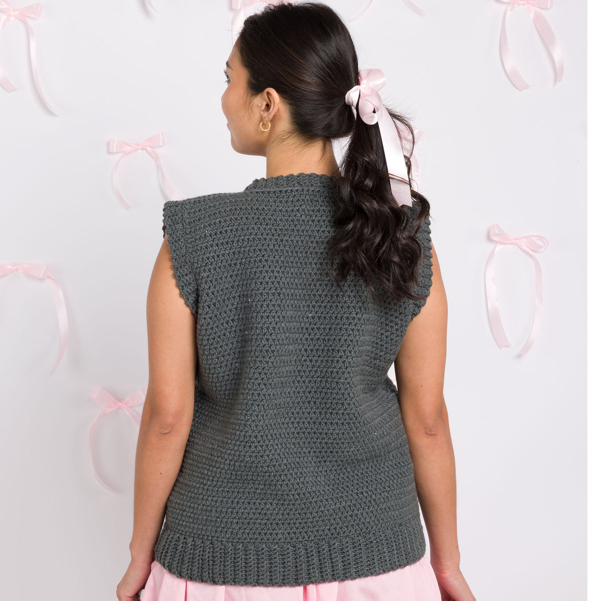 Crochet Petite Bow Vest made using Caron yarn