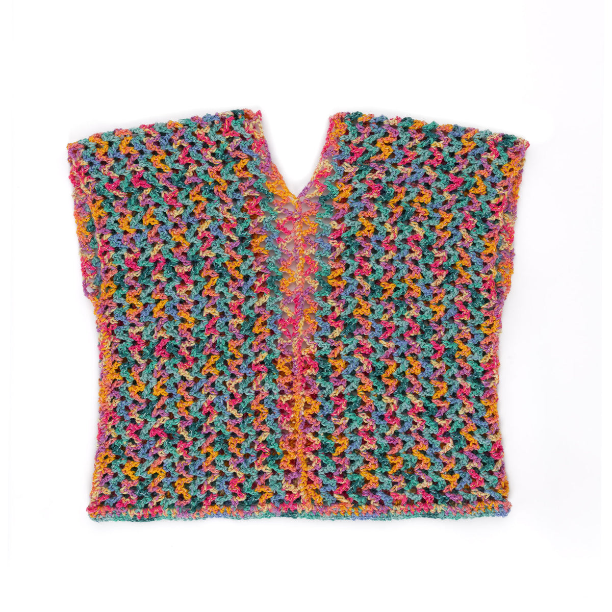 Crochet Side To Side Stripe Top made using Caron yarn in a styled lifestyle setting