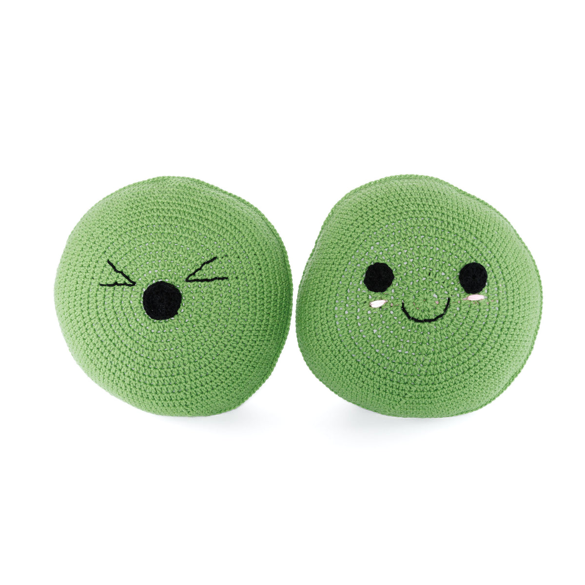 Pea Pod Crochet Pillow Pals made using Caron yarn