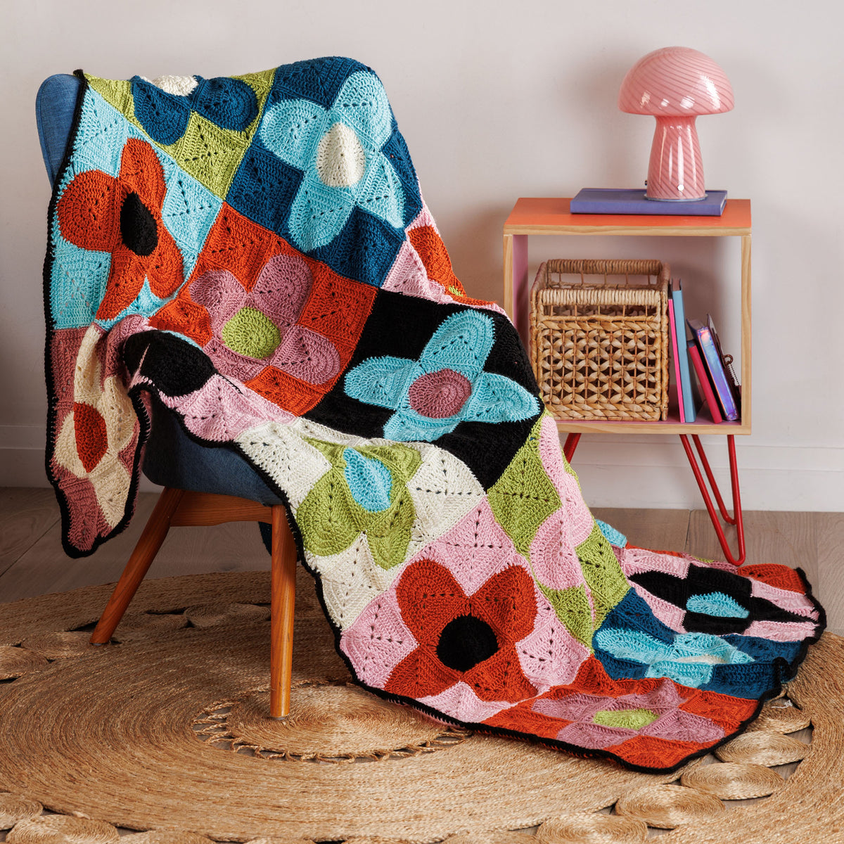 Floral Flux Crochet Quilt made using Caron yarn