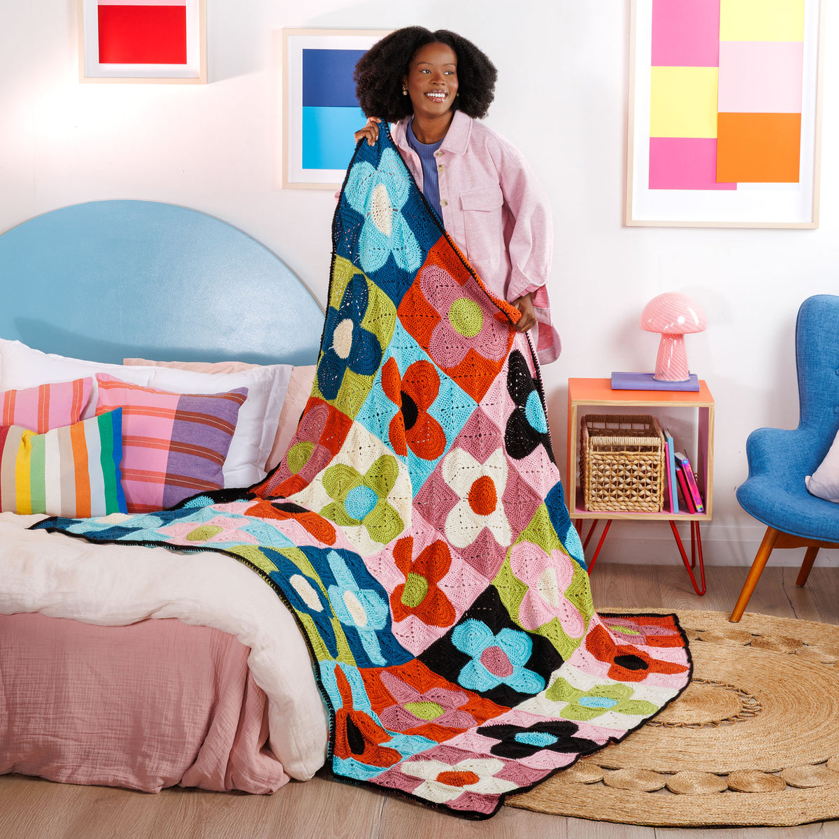 Floral Flux Crochet Quilt made using Caron yarn