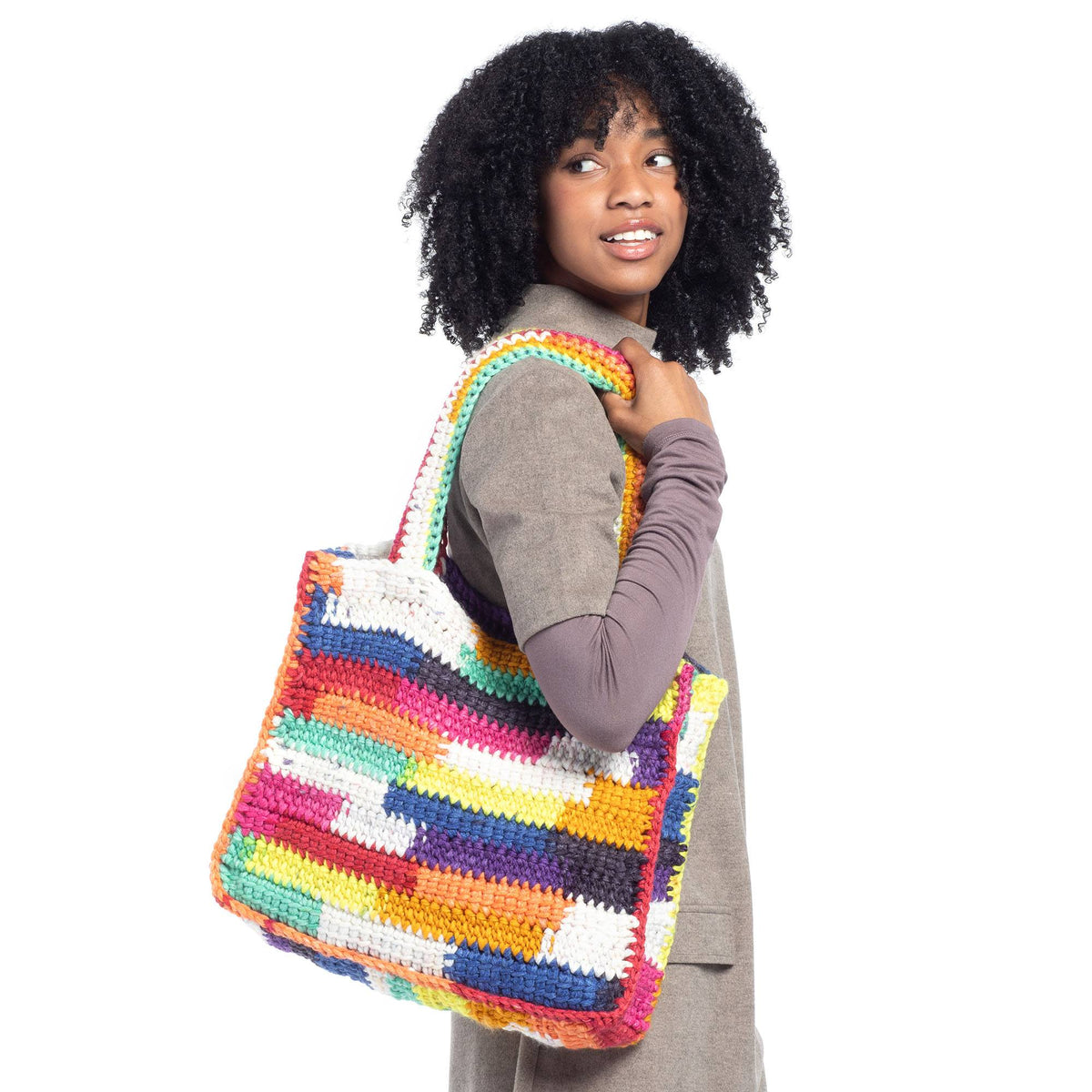 Crochet Big Scrappy Tote made using Caron yarn