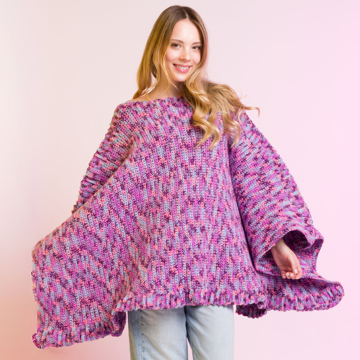 Crochet Ponch It Up Poncho made using Caron yarn