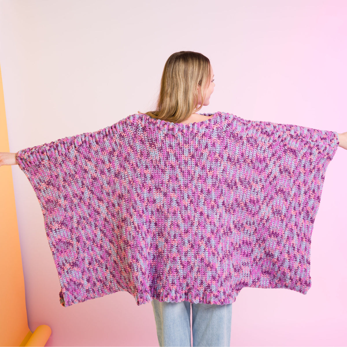 Crochet Ponch It Up Poncho made using Caron yarn