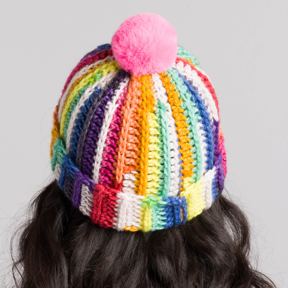 Crochet Prismatic Hat made using Caron yarn