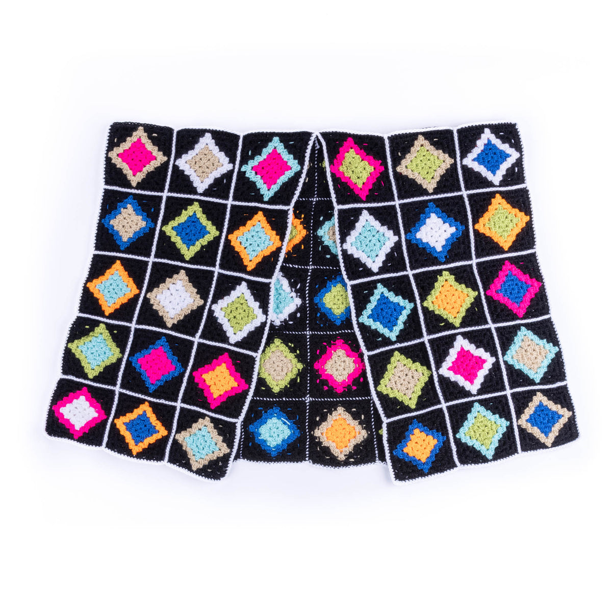 Crochet Diamond Tile Motifs Ruana made using Caron yarn