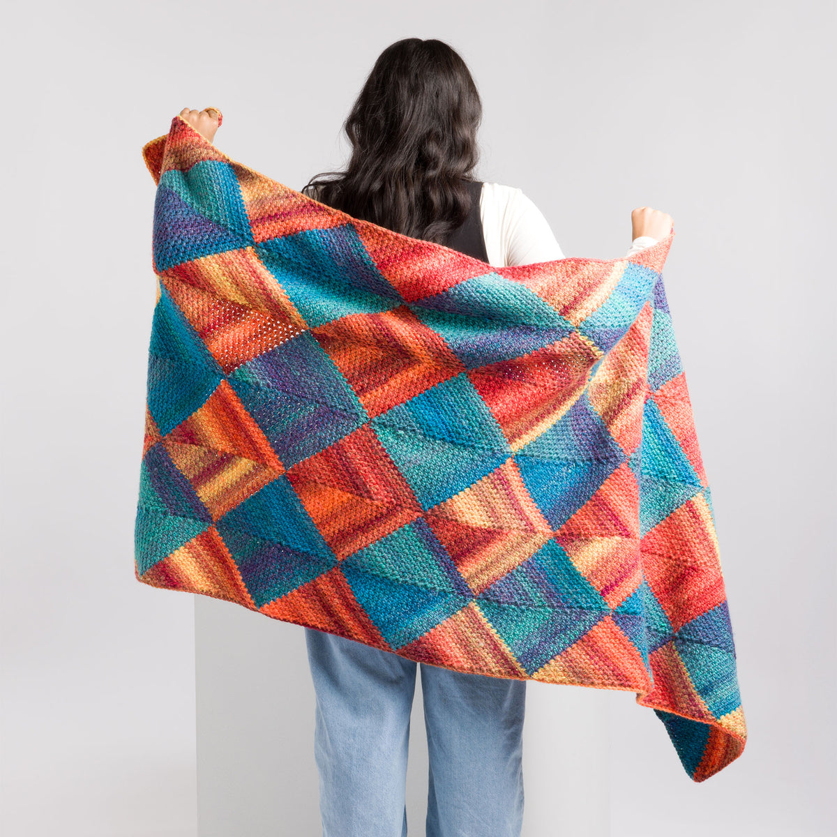 Harlequin Crochet Rectangular Shawl made using Caron yarn