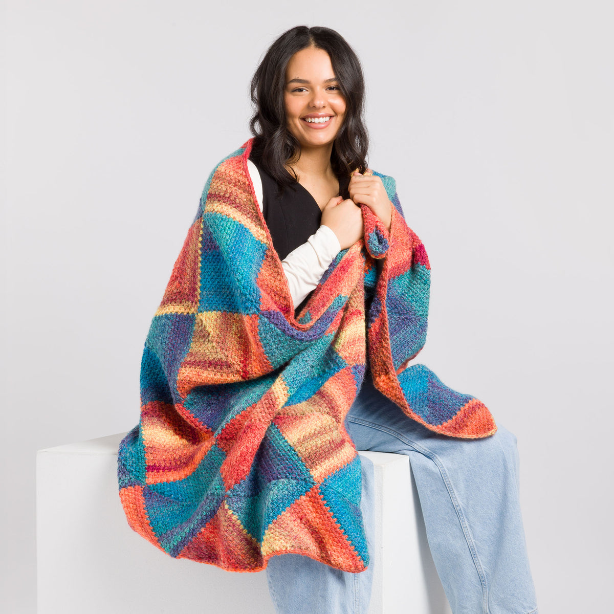Harlequin Crochet Rectangular Shawl made using Caron yarn