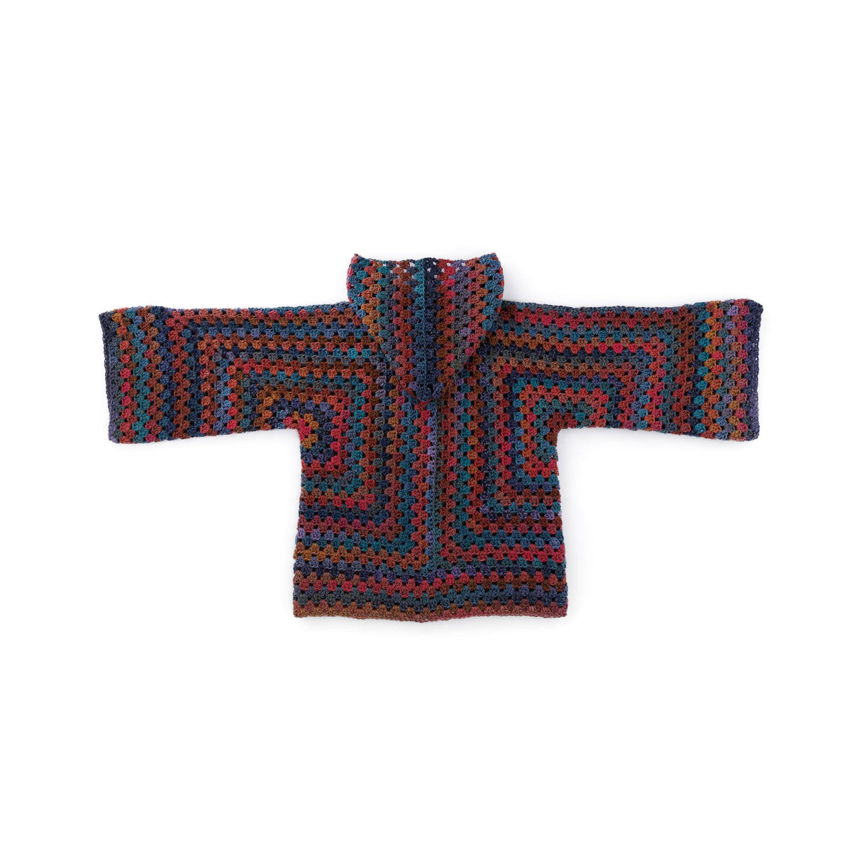 Crochet Hooded Hexi Cardigan made using Caron yarn