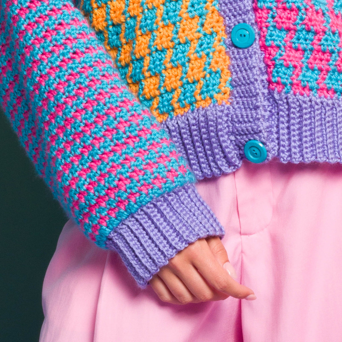 Mixed Houndstooth Crochet Cardigan made using Caron yarn