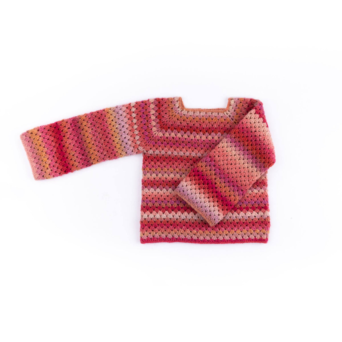 Granny Stripes Top-Down Crochet Pullover made using Caron yarn