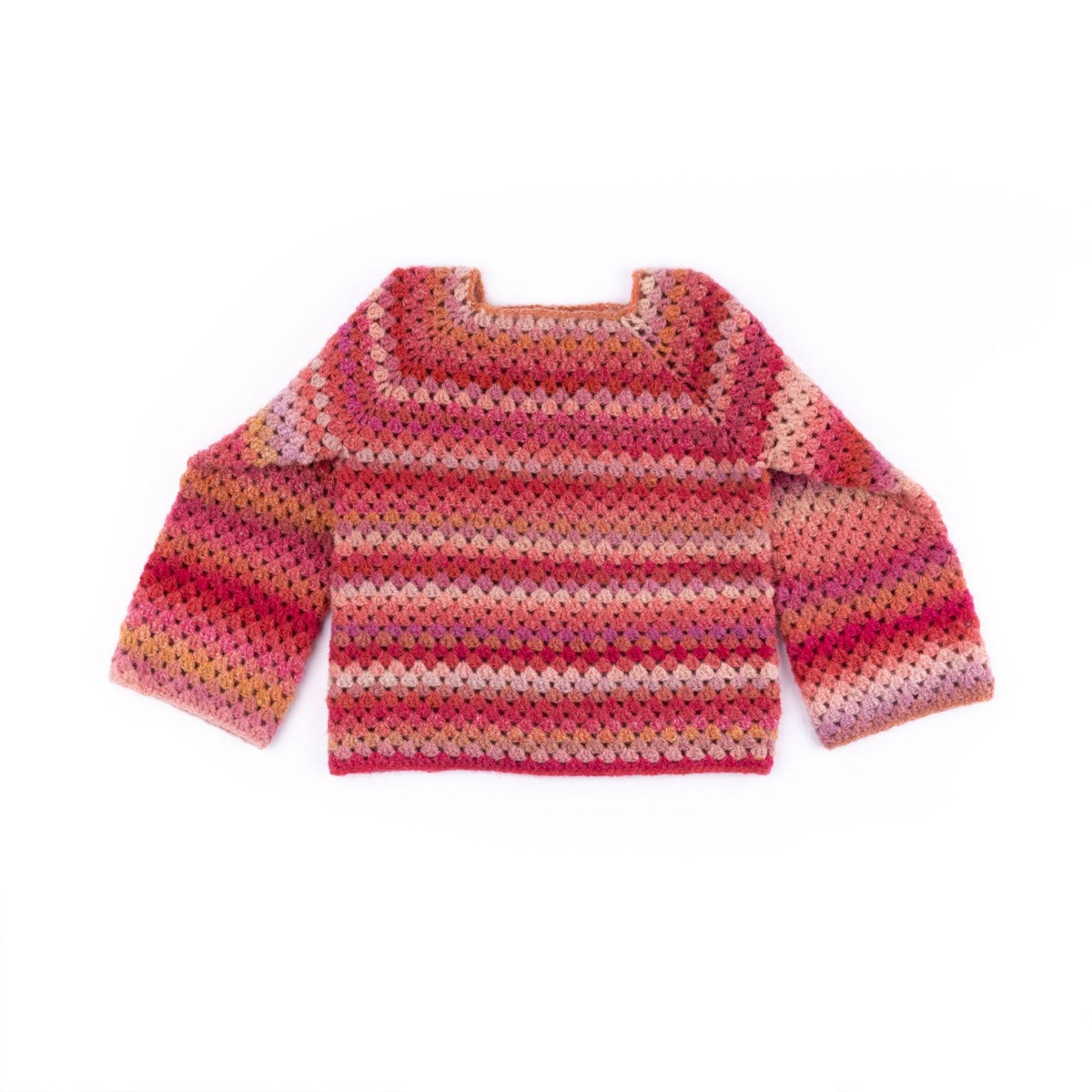 Granny Stripes Top-Down Crochet Pullover made using Caron yarn
