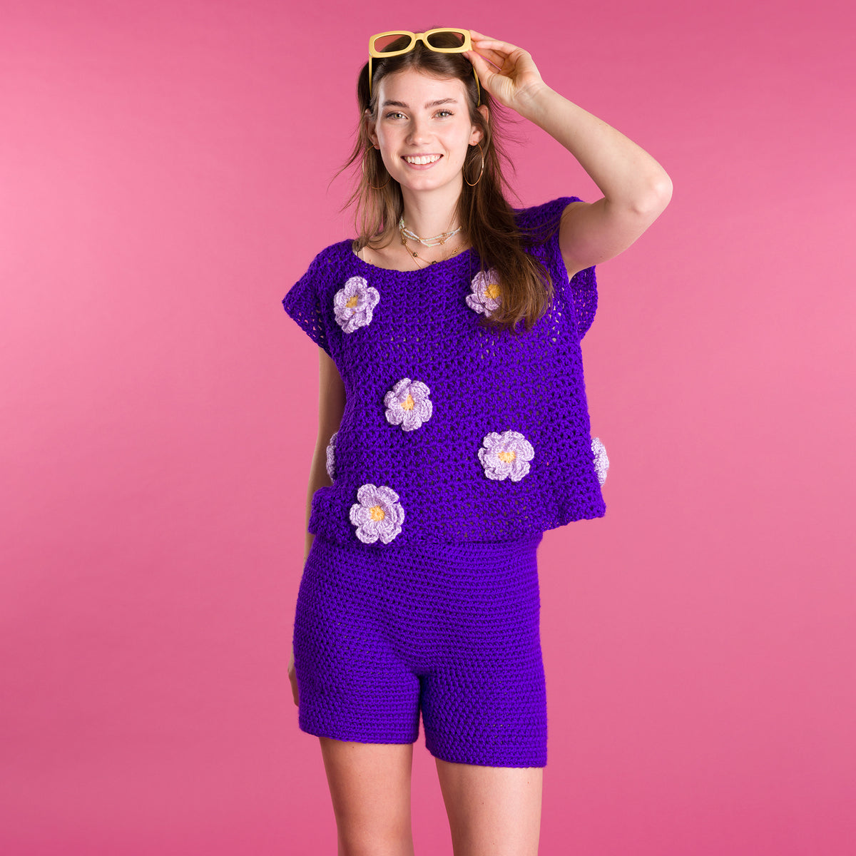 In Bloom Crochet Top made using Caron yarn