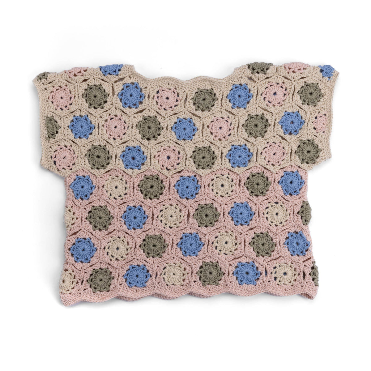 Crochet Floral Motif Tee made using Caron yarn