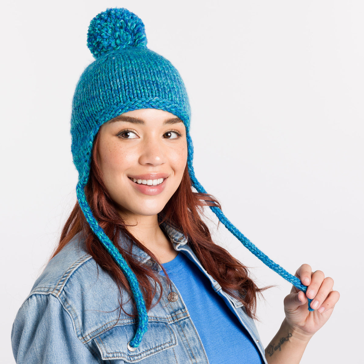 Knit Ear Flap Cozy Hat made using Caron yarn