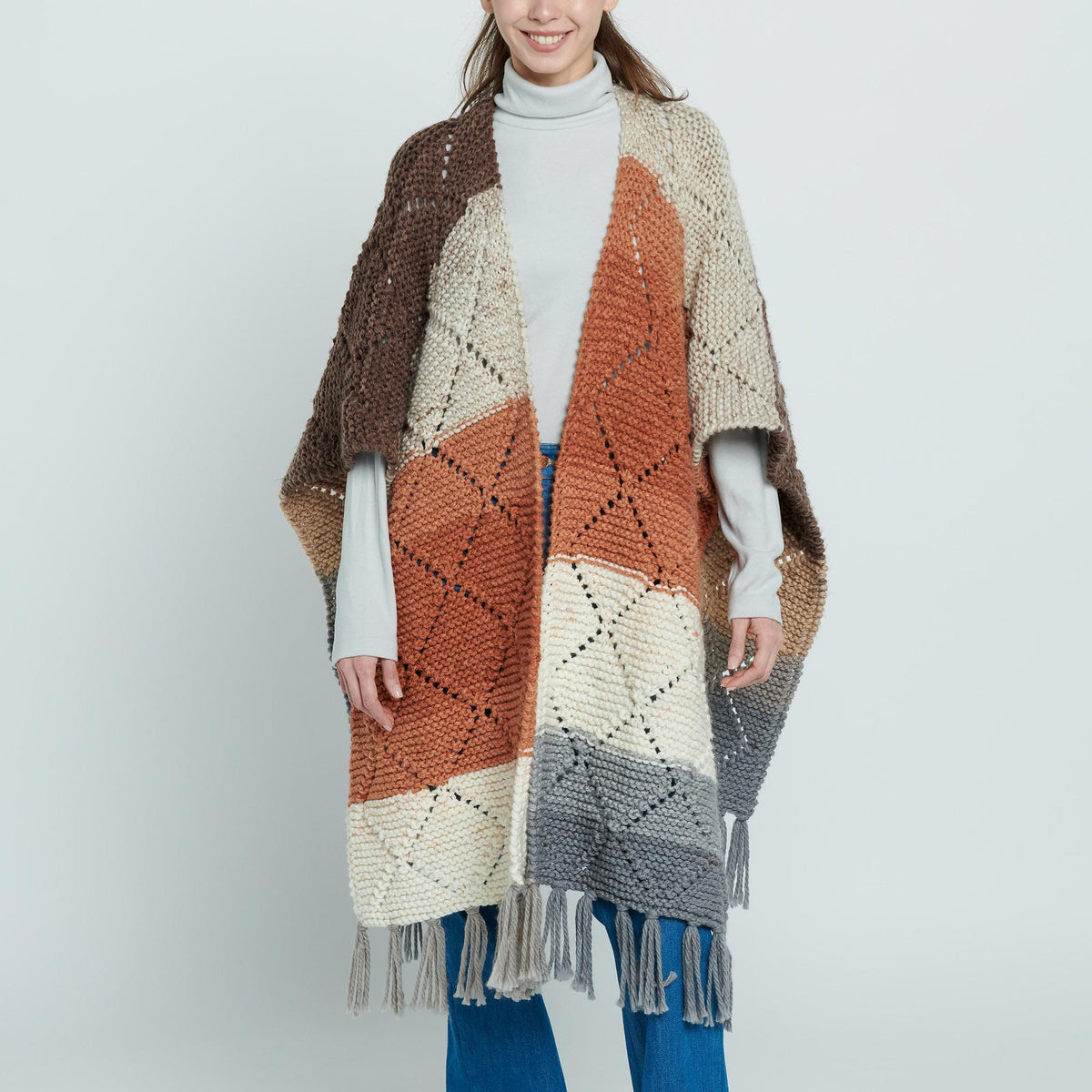 Knit Diamond Ruana made using Caron yarn
