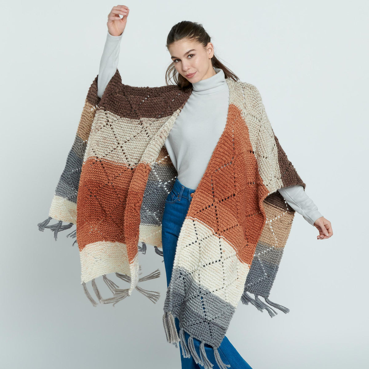 Knit Diamond Ruana made using Caron yarn