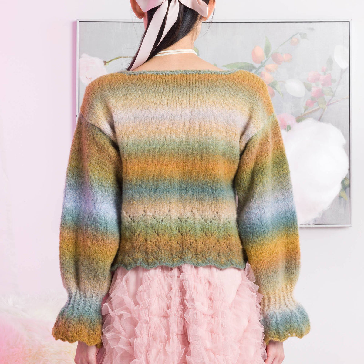 Lace Hemmed Knit Pullover made using Caron yarn