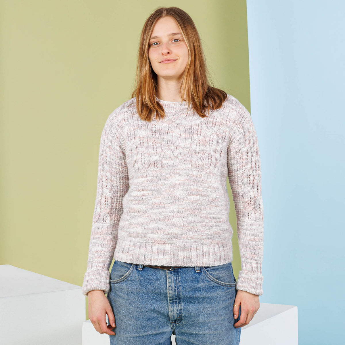 Gayle'S Cables Knit Pullover made using Caron yarn