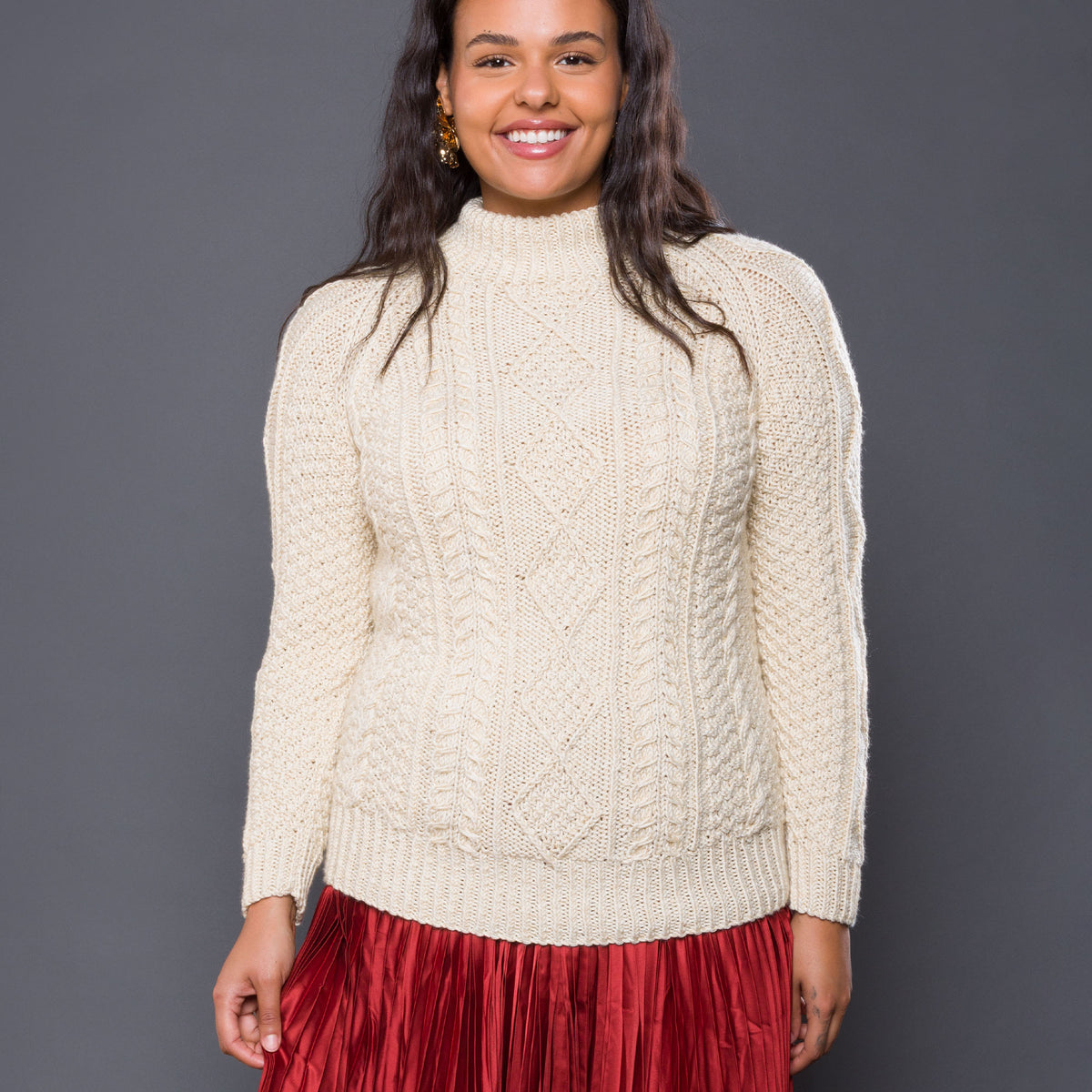 Country Cables Knit Pullover made using Caron yarn