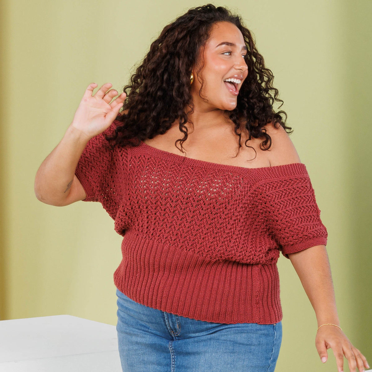 Layering Lace Knit Top made using Caron yarn