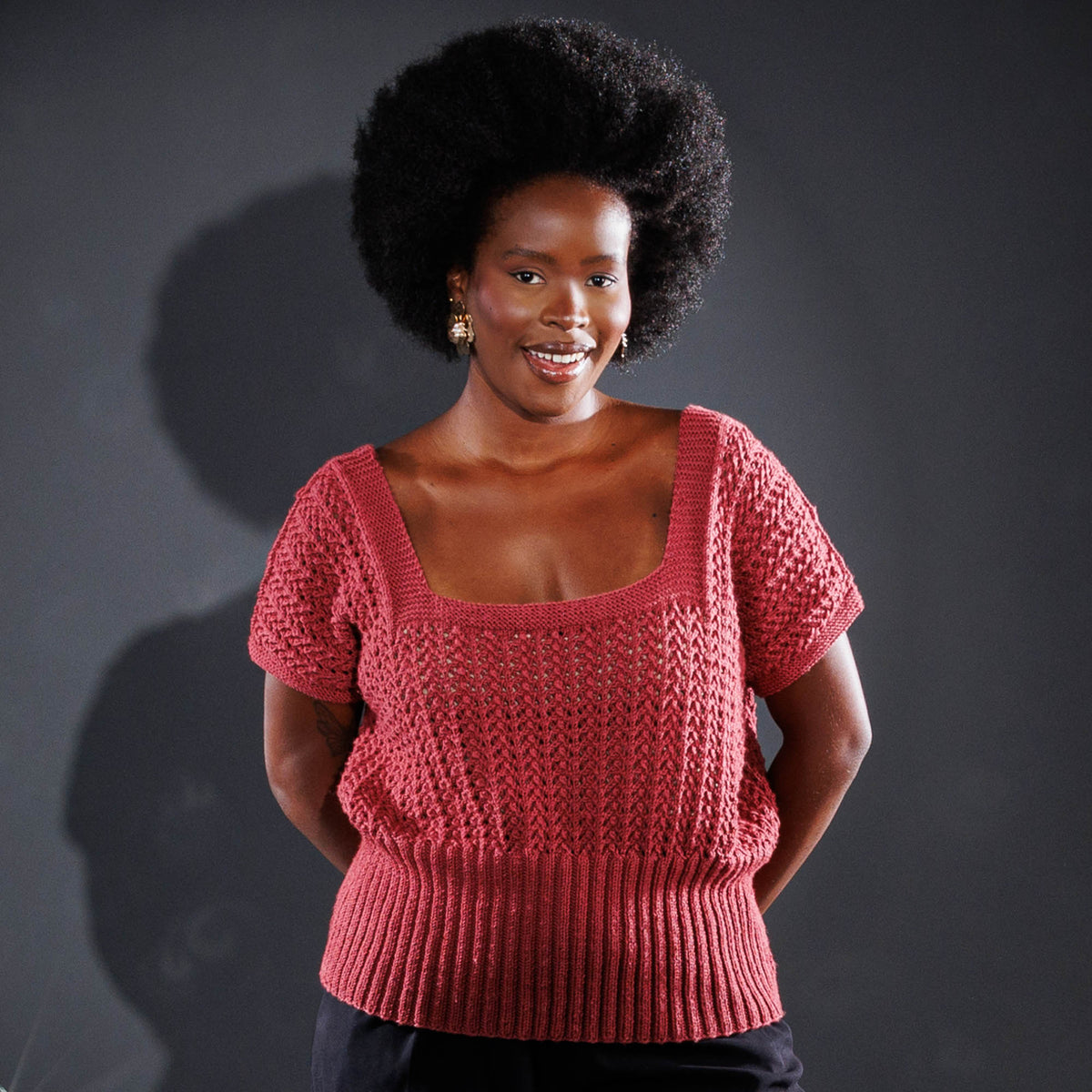 Layering Lace Knit Top made using Caron yarn