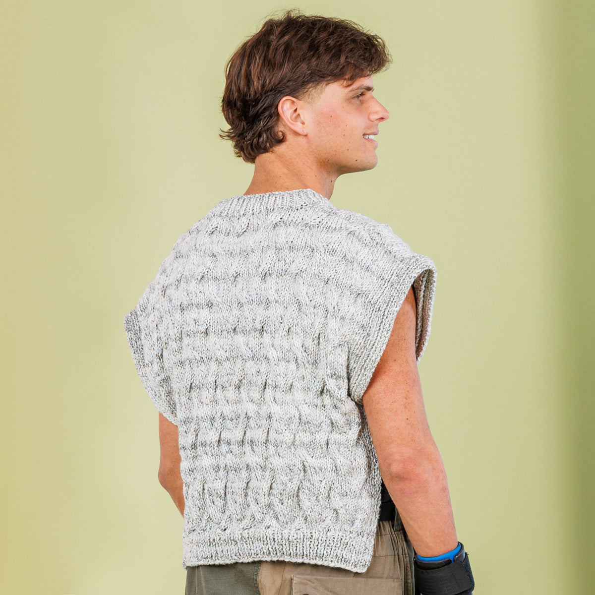 Shadow Cables Knit V-Neck Vest made using Caron yarn