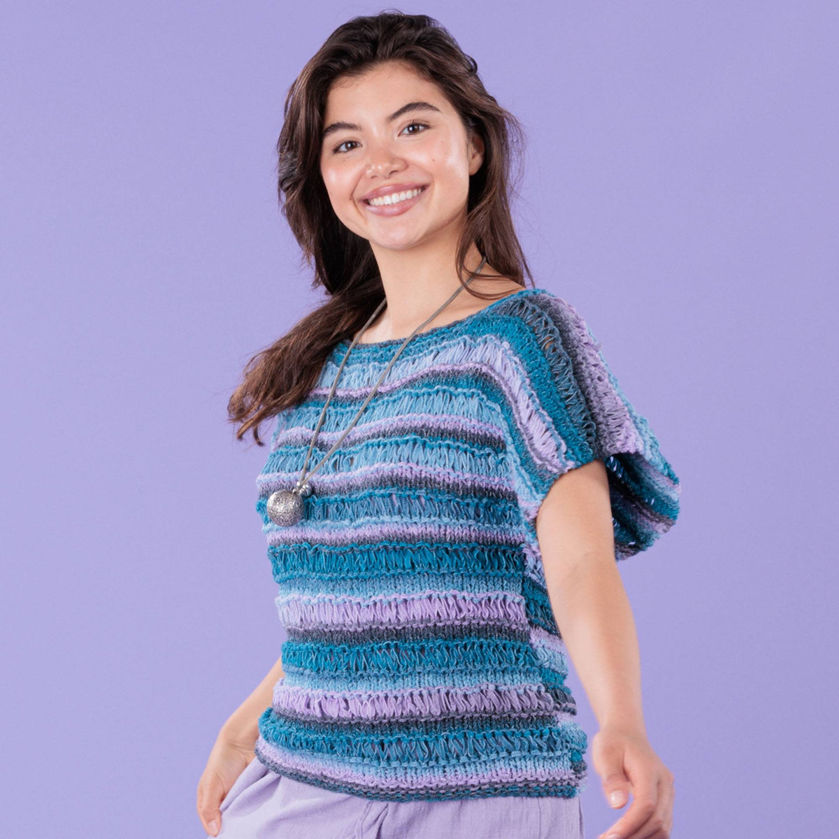 Knit Drop Stitch Tee made using Caron yarn