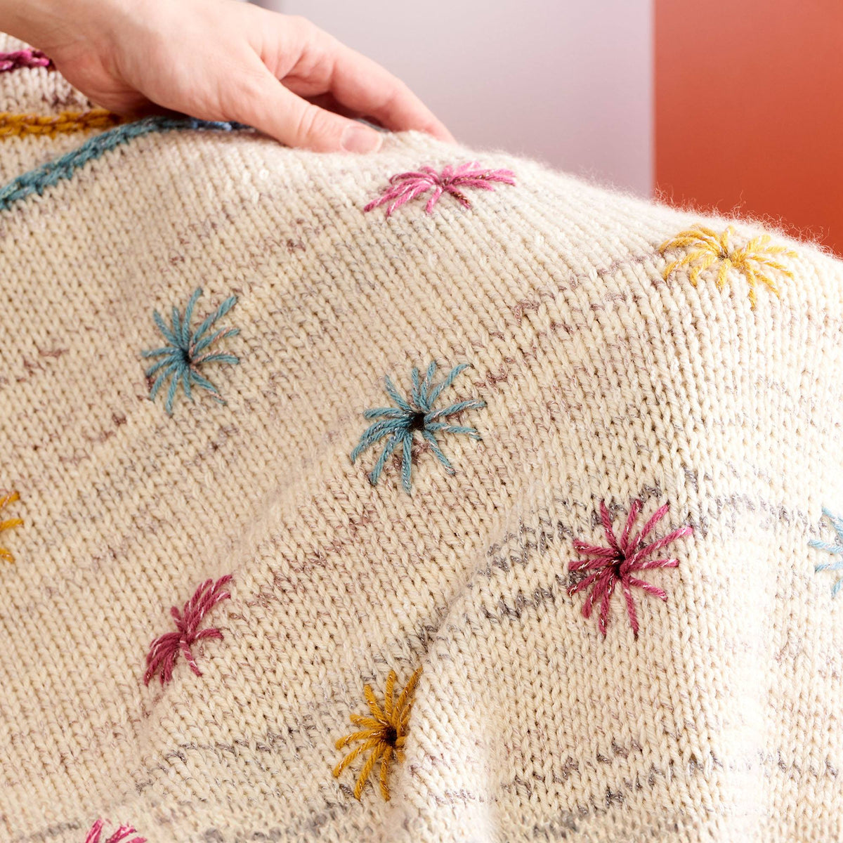 Knit Blanket made in Caron Jumbo Twirl Yarn