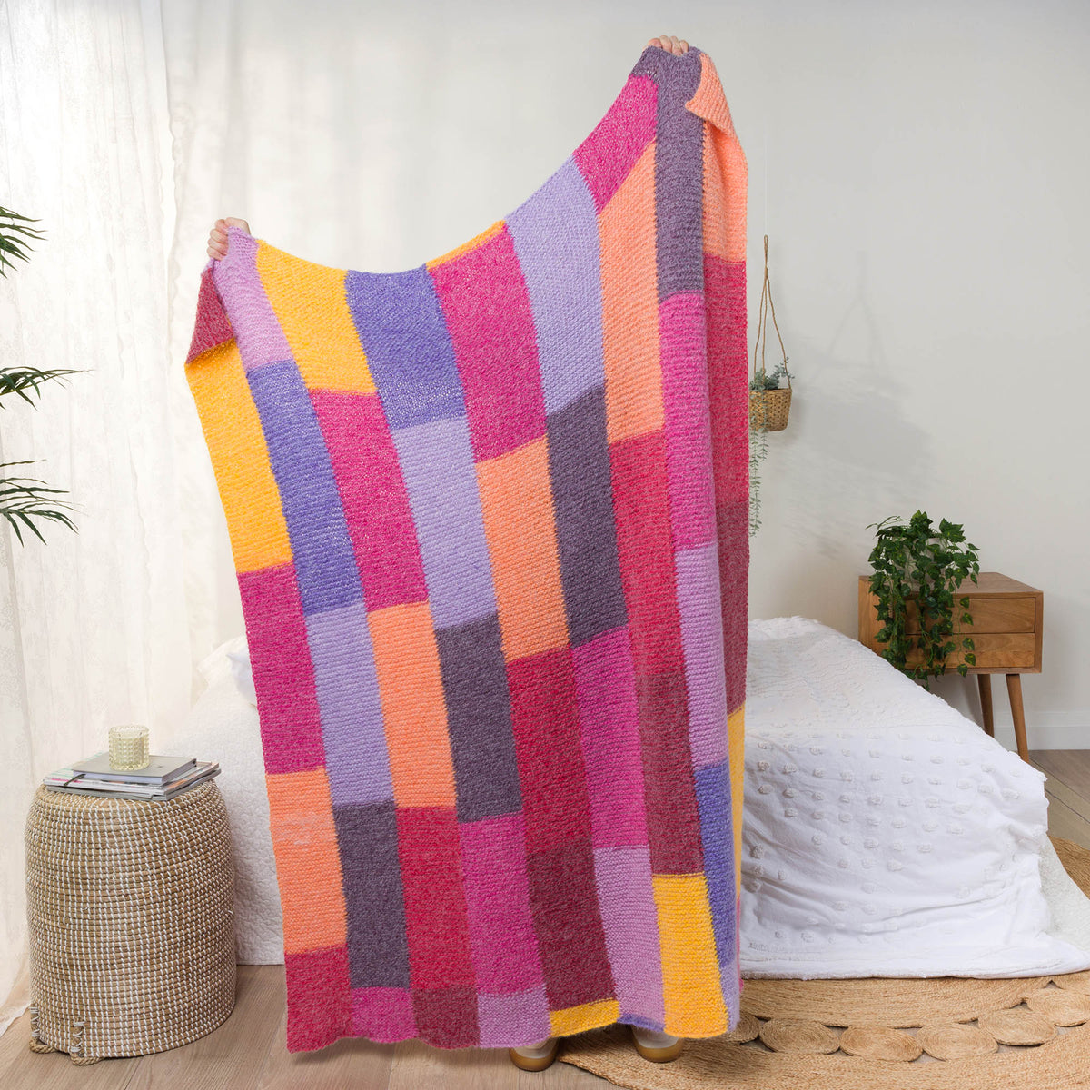 Knit Straight Strip Blanket made using Caron yarn