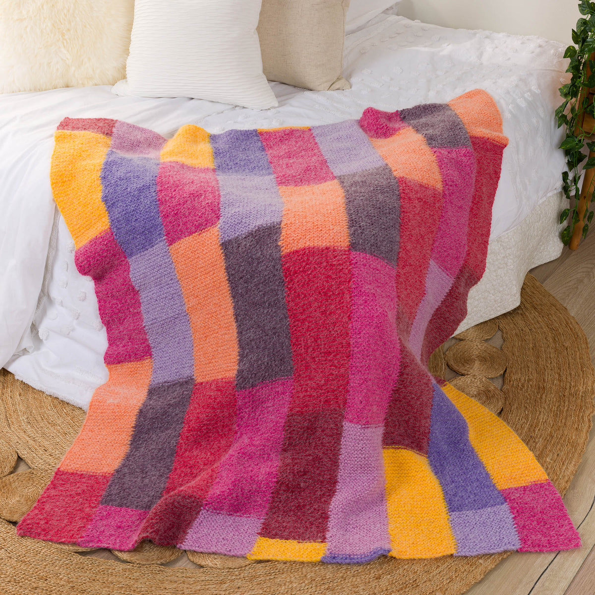 Knit Straight Strip Blanket made using Caron yarn