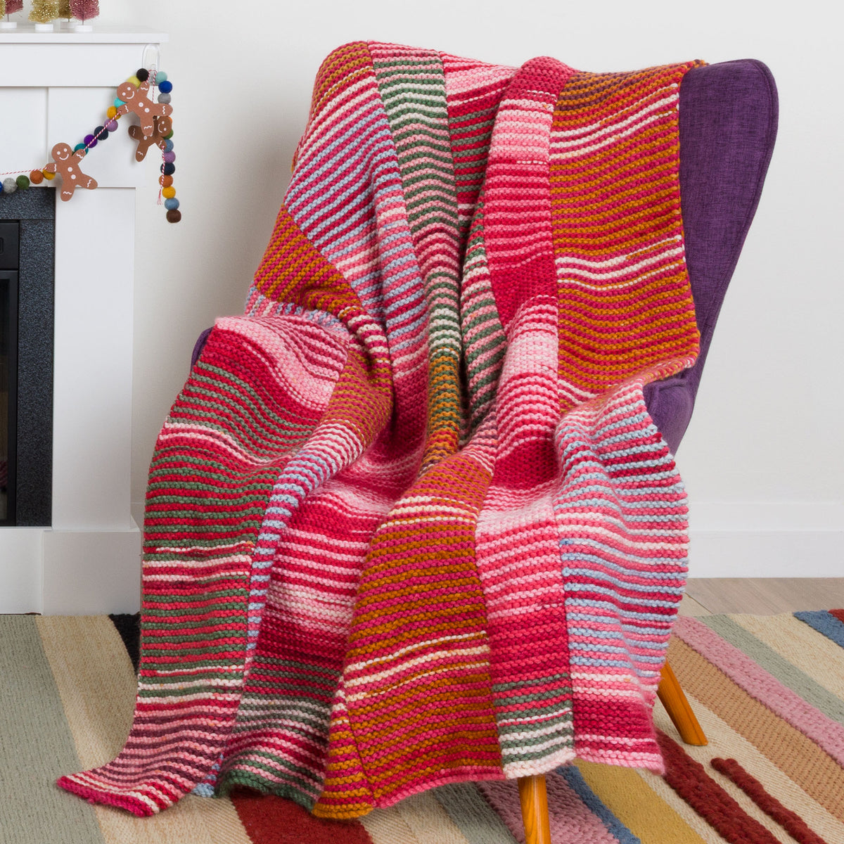 Long And Striping Road Knit Blanket made using Caron yarn