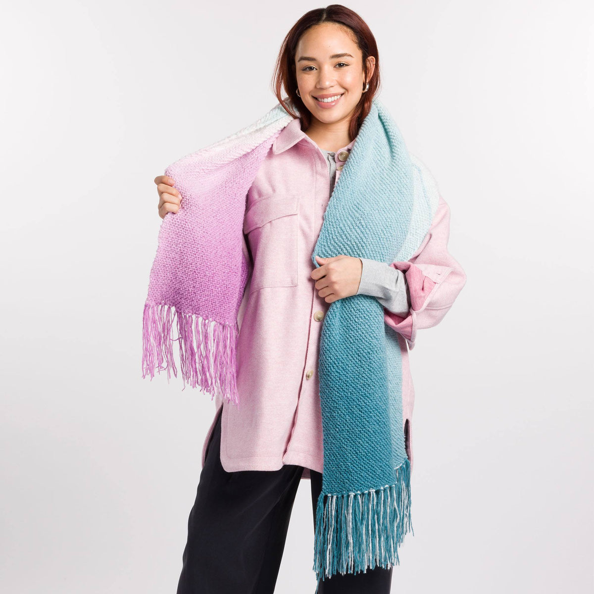 Super Cozy Knit Wrap made using Caron yarn