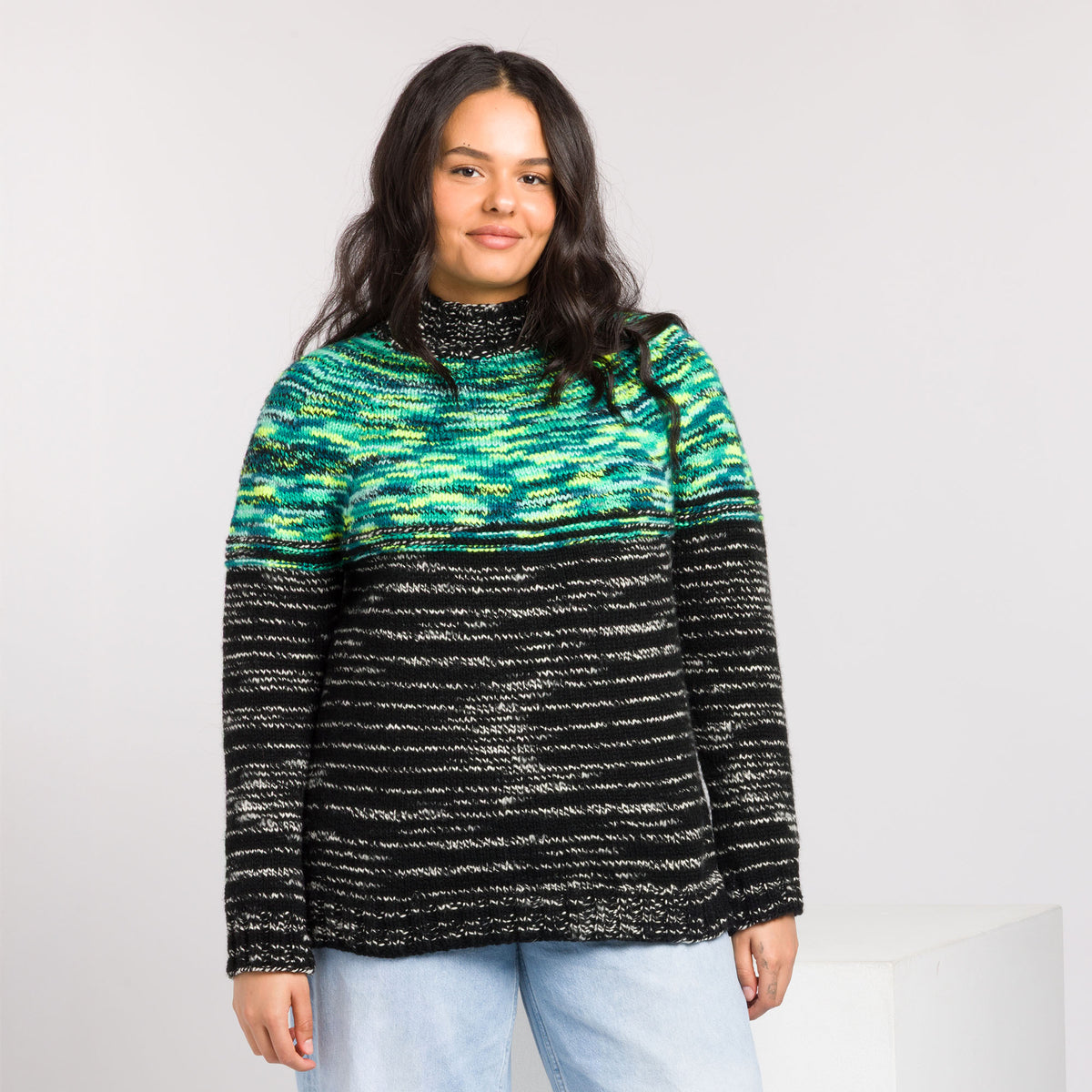 Smash Colors Knit Yoke Sweater made using Caron yarn