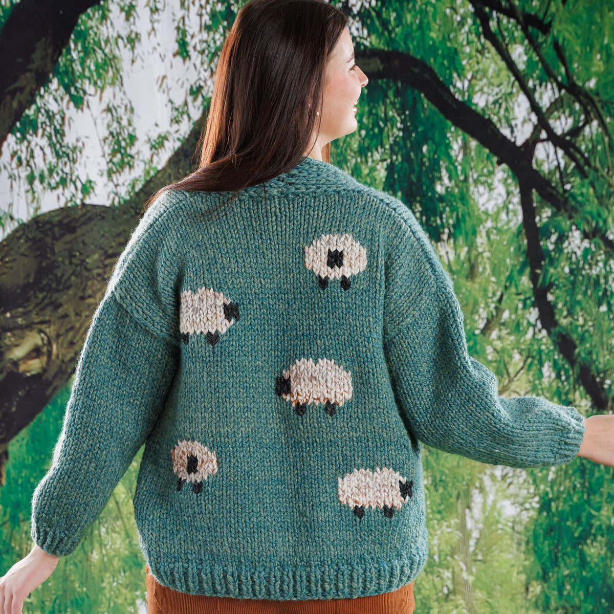 Knit Shepherd Cardigan made using Caron yarn