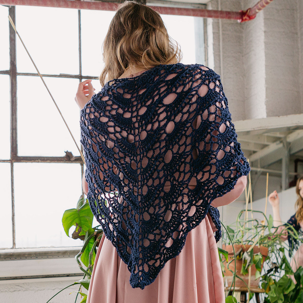Crochet Shawl made in Patons Grace Yarn, Navy.