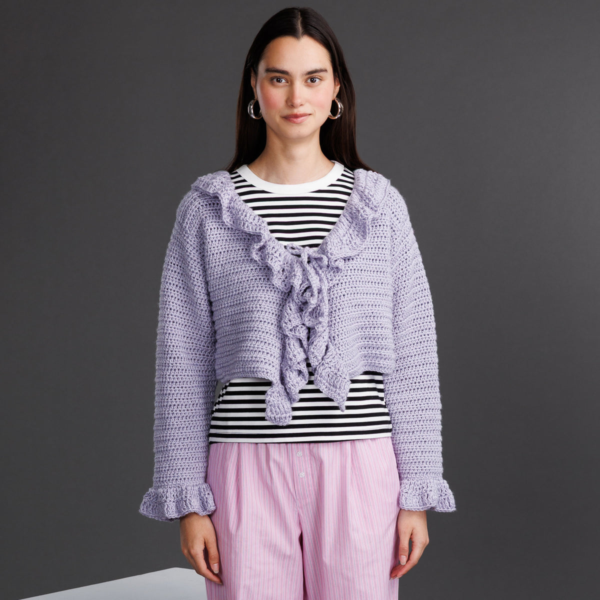 For The Frill Of It Crochet Cardigan made using Patons yarn