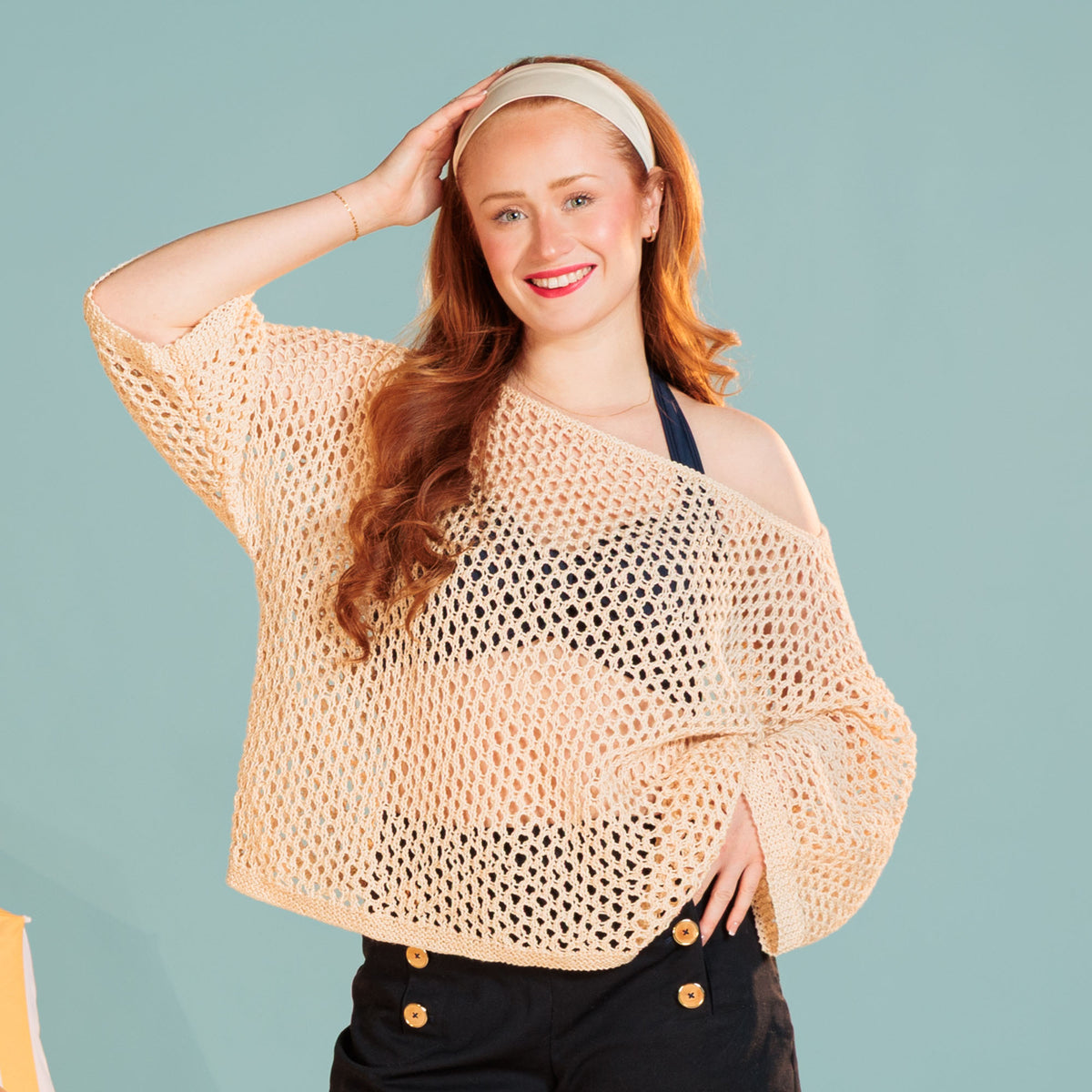 Cat'S Eyes Knit Top made using Patons yarn in a styled lifestyle setting