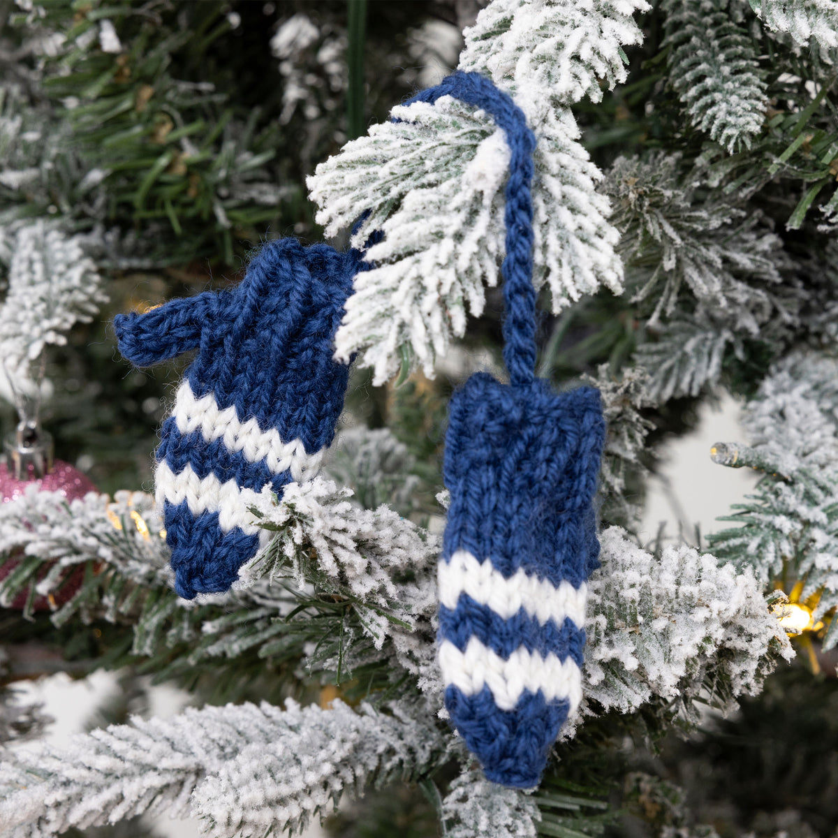 Knit Adorable Mini Holiday Ornaments made using Patons yarn